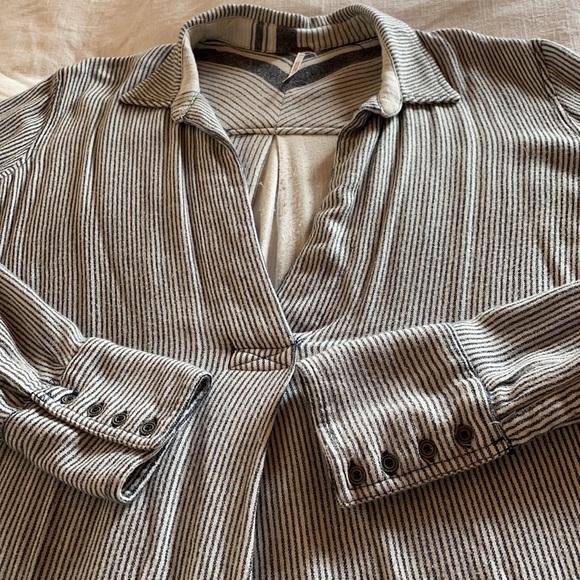 Free People | Blue & White Railroad Stripe Popover | L - Picture 10 of 15